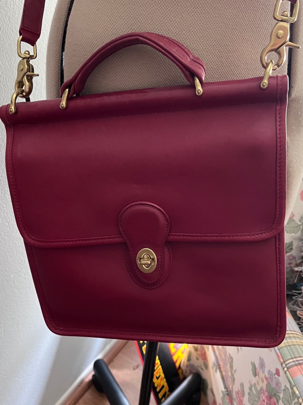 Coach Burgundy Leather Top-Handle Crossbody with Gold Hardware